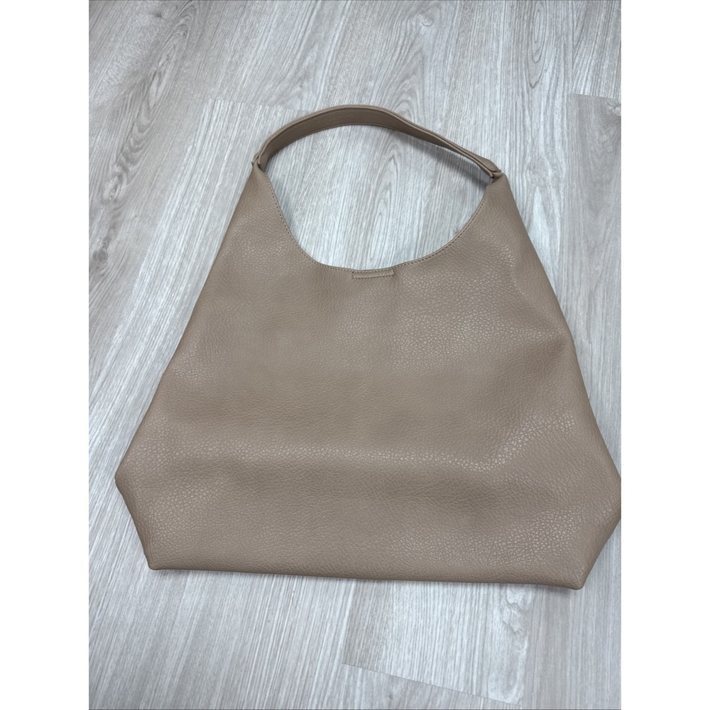 Hoxis Beige Tan Minimalist Spacious Slouchy Vegan Leather Boho Shoulder Tote Bag